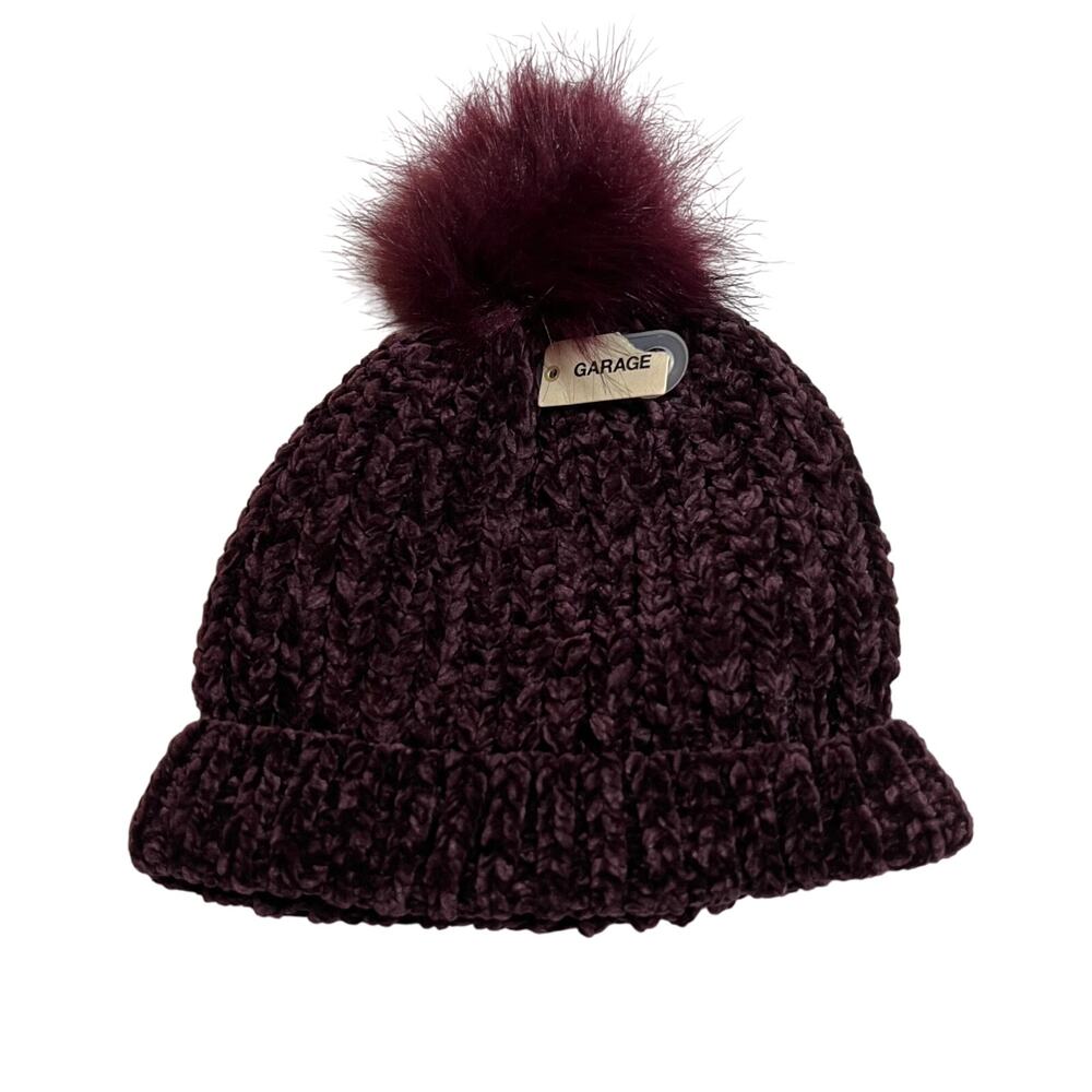 NEW GARAGE Chenille Chunky Knit Beanie w/ Pompom Size O/S Winter Cozy Colorful